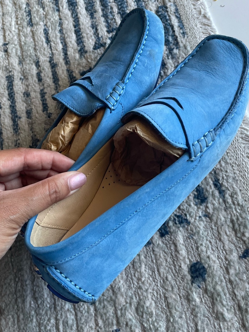 Cole Haan Men's Sky Blue Suede Penny Loafers